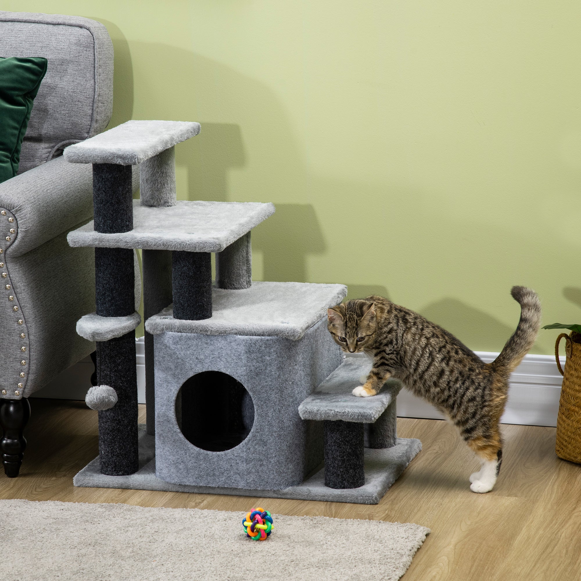 Adjustable Pet Stairs with Cat House