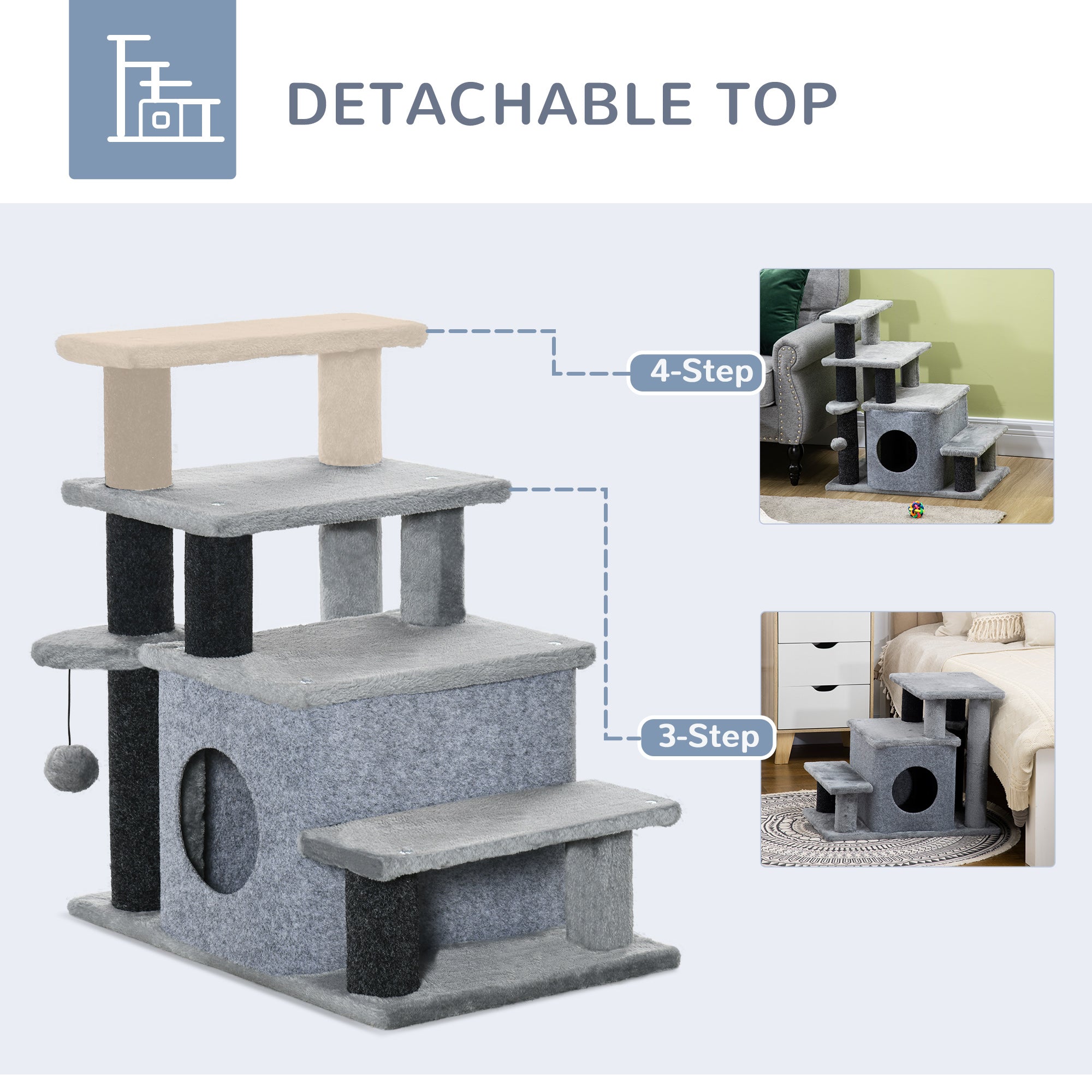 Adjustable Pet Stairs with Cat House